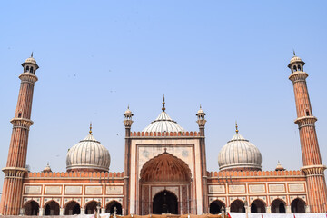 Fototapeta na wymiar Architectural detail of Jama Masjid Mosque, Old Delhi, India, The spectacular architecture of the Great Friday Mosque (Jama Masjid) in Delhi 6 during Ramzan season, the most important Mosque in India