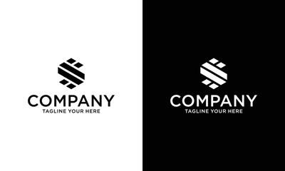 S letter formed by parallel lines. Vector design template elements for your application or corporate identity. on a black and white background.