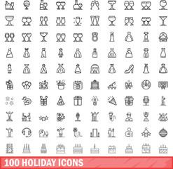 100 holiday icons set. Outline illustration of 100 holiday icons vector set isolated on white background