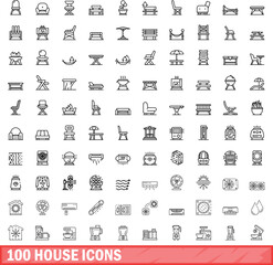 100 house icons set. Outline illustration of 100 house icons vector set isolated on white background