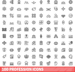 100 profession icons set. Outline illustration of 100 profession icons vector set isolated on white background