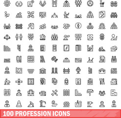 100 profession icons set. Outline illustration of 100 profession icons vector set isolated on white background