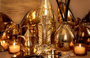 Fototapeta na wymiar Golden parfumerie, gold, parfum, oud, Arabian