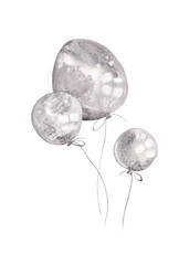 Bundle of balloons in cartoon style isolated on white background. Watercolor set