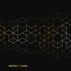 The graphic design elements with isometric shape golden blocks. Vector illustration of abstract geometric background