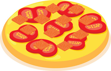 Dietary pizza icon isometric vector. Fresh pizza with tomato slice and cheese. Italian cuisine, hearty meal, homemade food