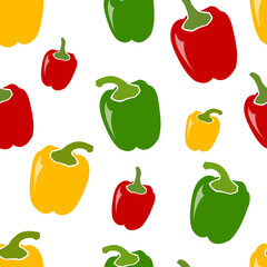 Seamless pattern of bell pepper on a white background.
