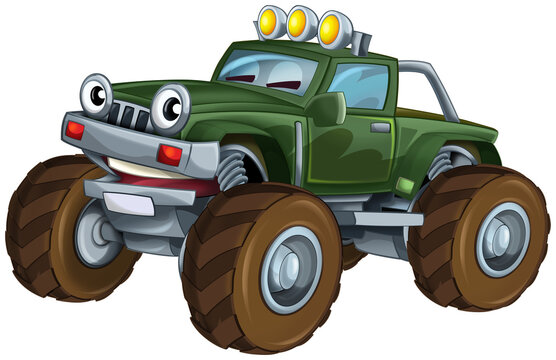 cartoon happy and funny off road vehicle illustration for children