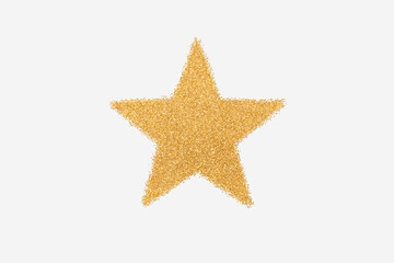 Five point star symbol shape made of golden glitter