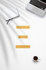 Flat lay about earning money from home with an Ethereum sign