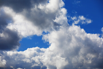 High clouds in the summer sky. Sky background. Meteorological observations of the sky.