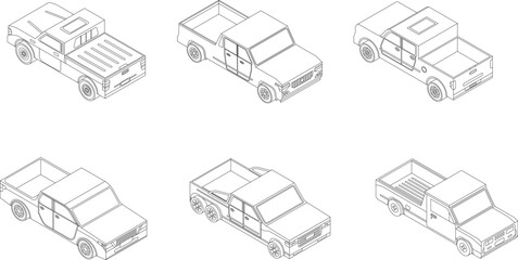 Pickup icons set. Isometric set of pickup vector icons outline thin lne isolated on white - obrazy, fototapety, plakaty