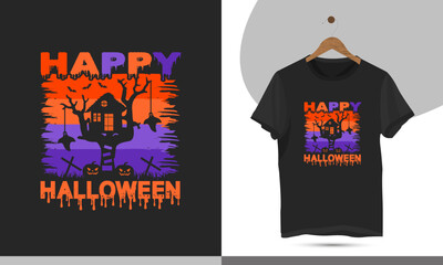 Happy Halloween - Typography T-shirt Design Vector Template. A beautiful and eye-catching Halloween illustration art good for Clothes, Greeting Card, Posters, and Mug designs.