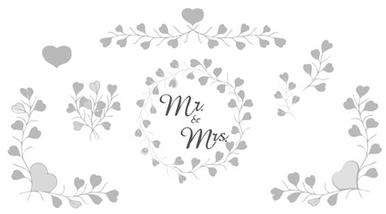 Wedding card, Lovely Wedding Design
Vektor floral template for wedding cards with Mr and Mrs lettering and delicate wreath with branches. Isolated on background. Vektor.
