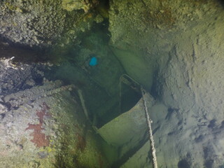 Diving on the ship wrecks of the Palau archipelago. These ship wrecks were from Japanese Navy at WW2.