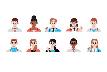 Upper body set for positive business people. Flat vector illustration isolated on white background