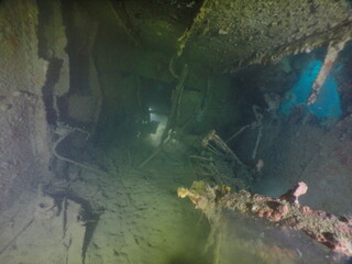 Diving on the ship wrecks of the Palau archipelago. These ship wrecks were from Japanese Navy at WW2.