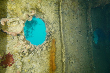 Diving on the ship wrecks of the Palau archipelago. These ship wrecks were from Japanese Navy at...
