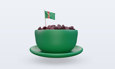 3d coffee day Turkmenistan flag rendering front view