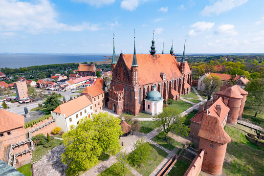 Elevated view of the Archcathedral Basilica of the Assumption of the Blessed Virgin Mary and St. Andrew, Frombork, Poland. Famous for being where Copernicus devoled his Heliocentric theory.