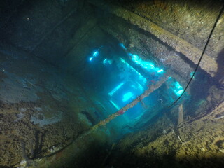 Diving on the ship wrecks of the Palau archipelago. These ship wrecks were from Japanese Navy at...