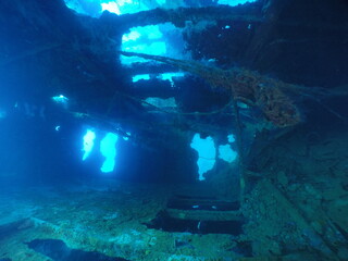 Diving on the ship wrecks of the Palau archipelago. These ship wrecks were from Japanese Navy at WW2.