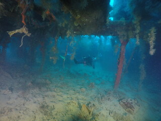 Diving on the ship wrecks of the Palau archipelago. These ship wrecks were from Japanese Navy at...