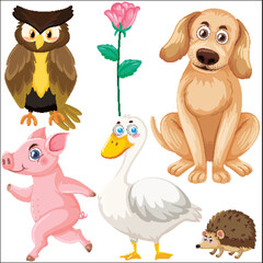 Set of various wild animals in cartoon style