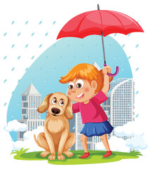 Obraz na płótnie Canvas Rainy season with cartoon character