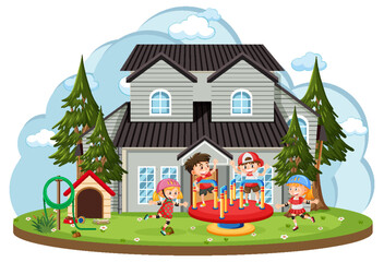Obraz na płótnie Canvas Children playing infront of house playground