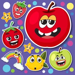 Fotobehang Cute fruits sticker seamless pattern © brgfx