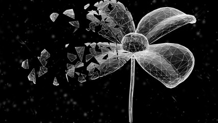 3D mesh of flower isolated on black background. 3D illustration.