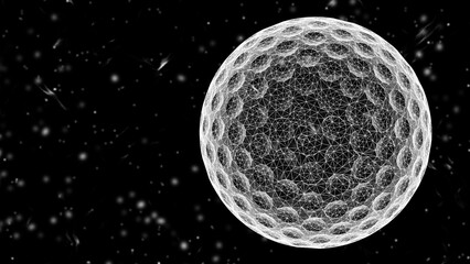 Three-dimensional sphere isolated on abstract black background. 3D illustration.