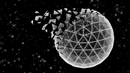 Three-dimensional sphere isolated on abstract black background. 3D illustration.