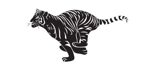 Fototapeta na wymiar Logo or icon of a running wild cat, tiger in black and white. The inversion version is enabled.