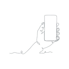 continuous line drawing of person holding smartphone