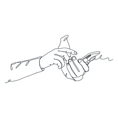 continuous line drawing of person holding smartphone