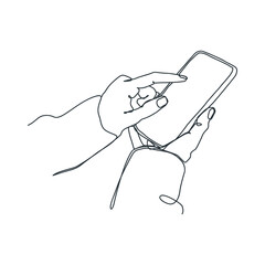 continuous line drawing of person holding smartphone