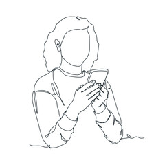 continuous line drawing of person holding smartphone