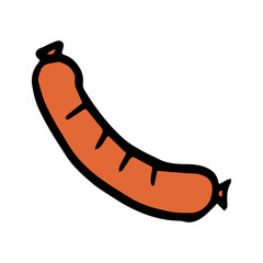 Vector illustration of doodle sausage. Cartoon Sausage grilled.