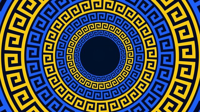Blue and yellow trendy greek meander pattern background animation in 4K 60 FPS.