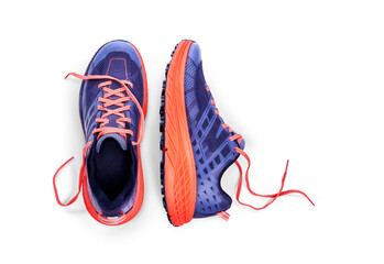 A top view of purple and orange trainers, sneakers Isolated on a flat background. - Powered by Adobe