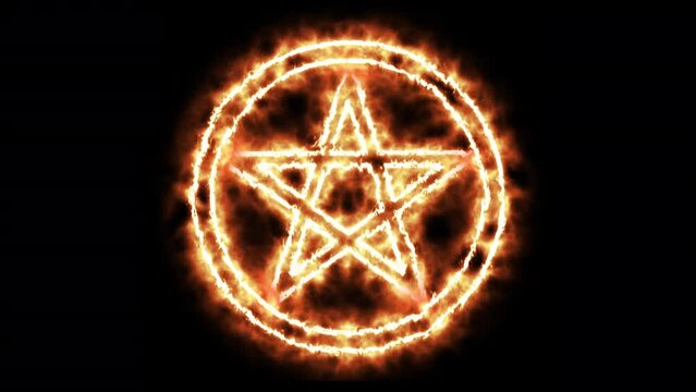 luminous mystic pentagram in circle. neon light. esoteric occult spiritual symbol. isolated on black background. 23,98 fps 