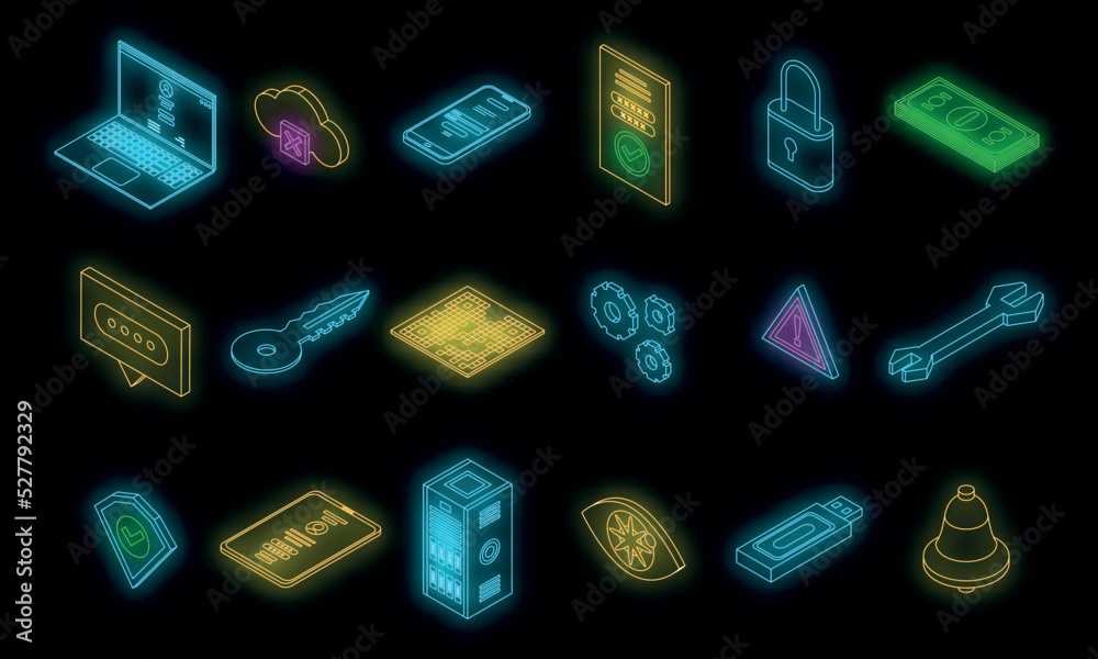 Poster multi-factor authentication icons set. isometric set of multi-factor authentication vector icons neo