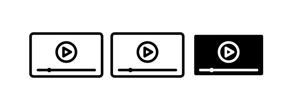 Player set icon. Movie, watch, series, play button, cinema, video hosting, entertainment, pause, player, view, screen, online, app, website. Film concept. Vector line icon for Business and Advertising