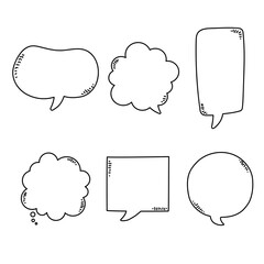 collection set of blank  black and white hand drawing speech bubble balloon, think speak talk text box, banner, flat vector illustration design