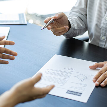 Managers or HR departments read resume and interview applicants for selection as a company real estate agent, Employment and selection of new staff representatives concept.