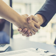 Employer or HR department welcomes new employees, Shaking hands with congratulations or achieving...