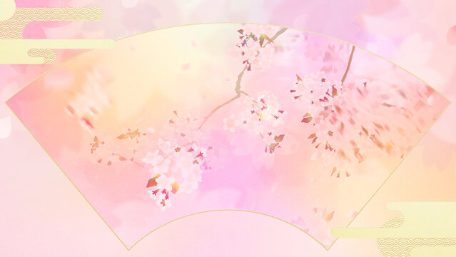 Oriental background material depicting cherry blossoms