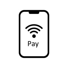 Phone with pay text line icon. Card, online bank, contactless payment, nfs, bill, terminal, ATM, check, salary. Money concept. Neomorphism style. Vector line icon for Business Advertising